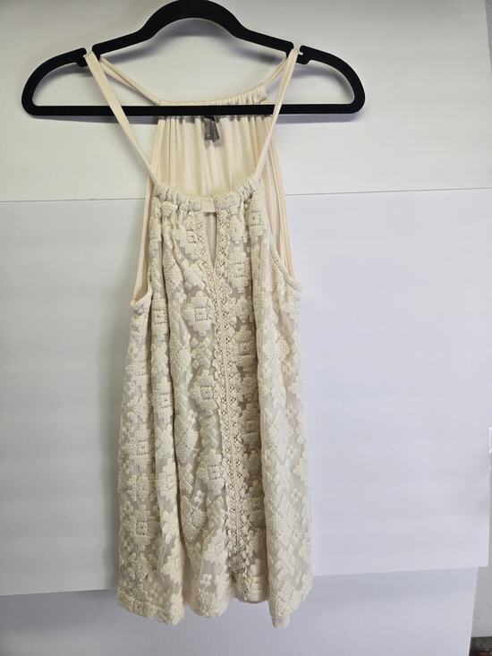 Vanity Tops - Woman's SZ S bohemian-style cream or ivory lace halter neck tank top
